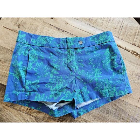 Women's J.Crew Green Blue Floral Stretch Chino Shorts Size 4 Tropical Nautical - Picture 1 of 8